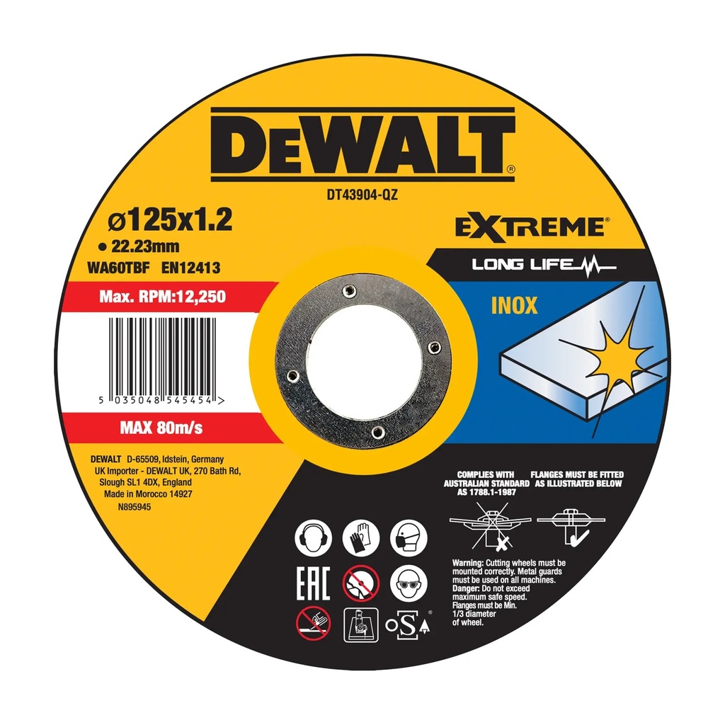 DEWALT Extreme Cutting INOX, 125 x 1.2 x 22.23mm, DT43904-QZ