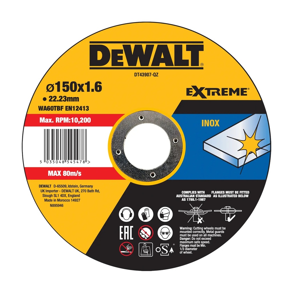 DEWALT Extreme Cutting INOX, 150 x 1.6 x 22.23mm, DT43907-QZ
