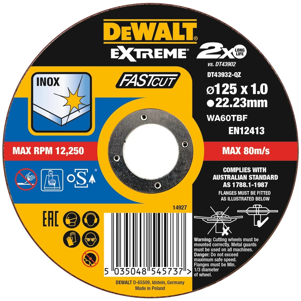 DEWALT Extreme® Bonded Disc Thin Fast Cut, 125mm x 1.0mm x 22.23mm, DT43932-QZ