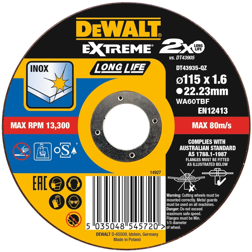 DEWALT Extreme OSA Long Life Cutting Disc, 115 mm, DT43935-QZ