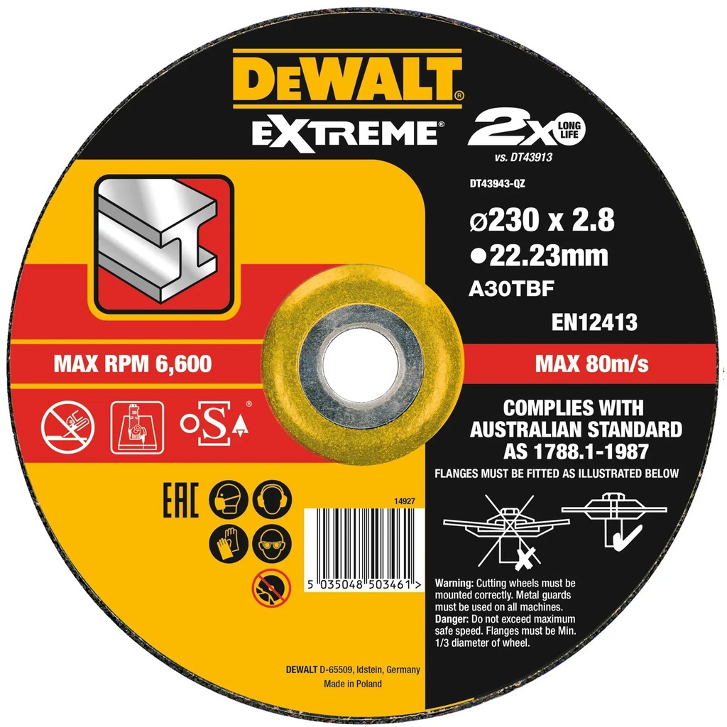 DEWALT Extreme® Bonded Disc Cutting, 230mm x 3.0mm x 22.23mm, DT43943-QZ