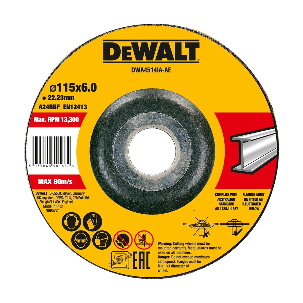 DEWALT Metal Grinding Wheel T27, 115 x 6 x 22.23mm, 25 Pack, DWA4514IA-AE
