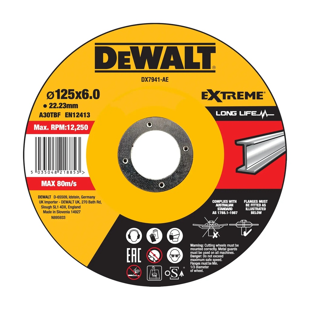 DEWALT Bonded Abrasive Metal Grinding Disc Aluminium, 125mm x 6mm x 22.23mm, DX7941-AE