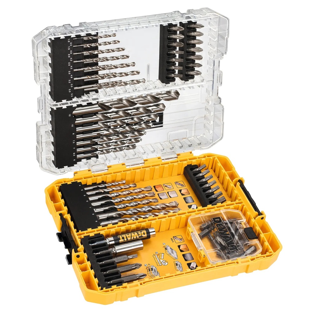 DEWALT Set de 72 de burghie cu burghie pentru zidarie si burghie pentru metal HSS-G, DT70761-QZ
