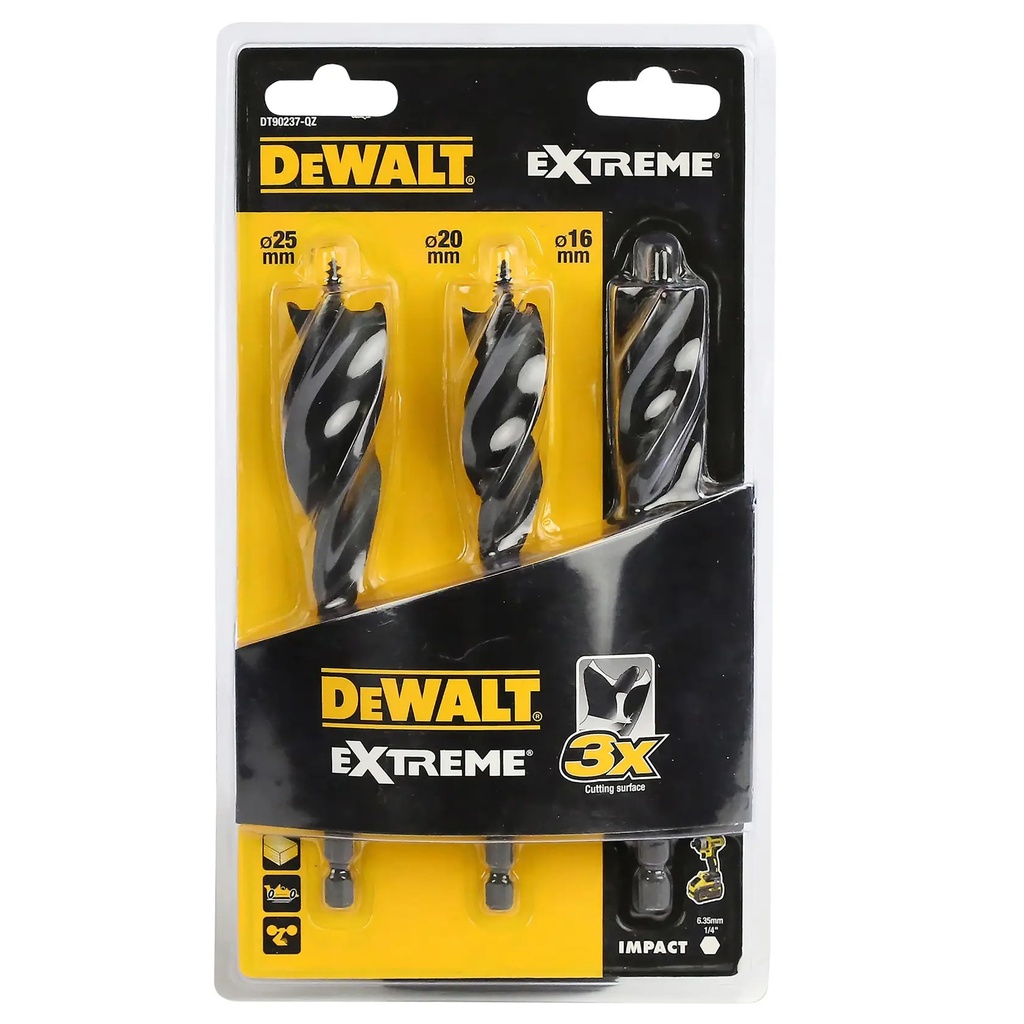 DEWALT EXTREME Set de 3 burghie cu trei caneluri, 152 mm, DT90237-QZ