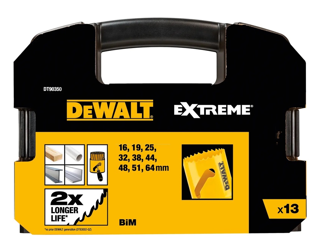 DEWALT EXTREME BIM Set general de carote – Editie de lunga durata, 13 piese, DT90350-QZ
