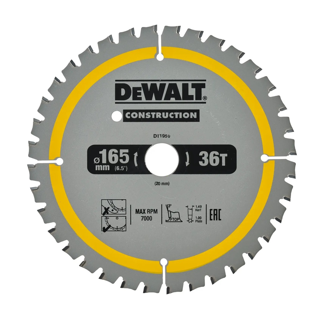 DEWALT Lama de ferastrau circular, 165 mm x 20 mm, 36 dinti, DT1950-QZ