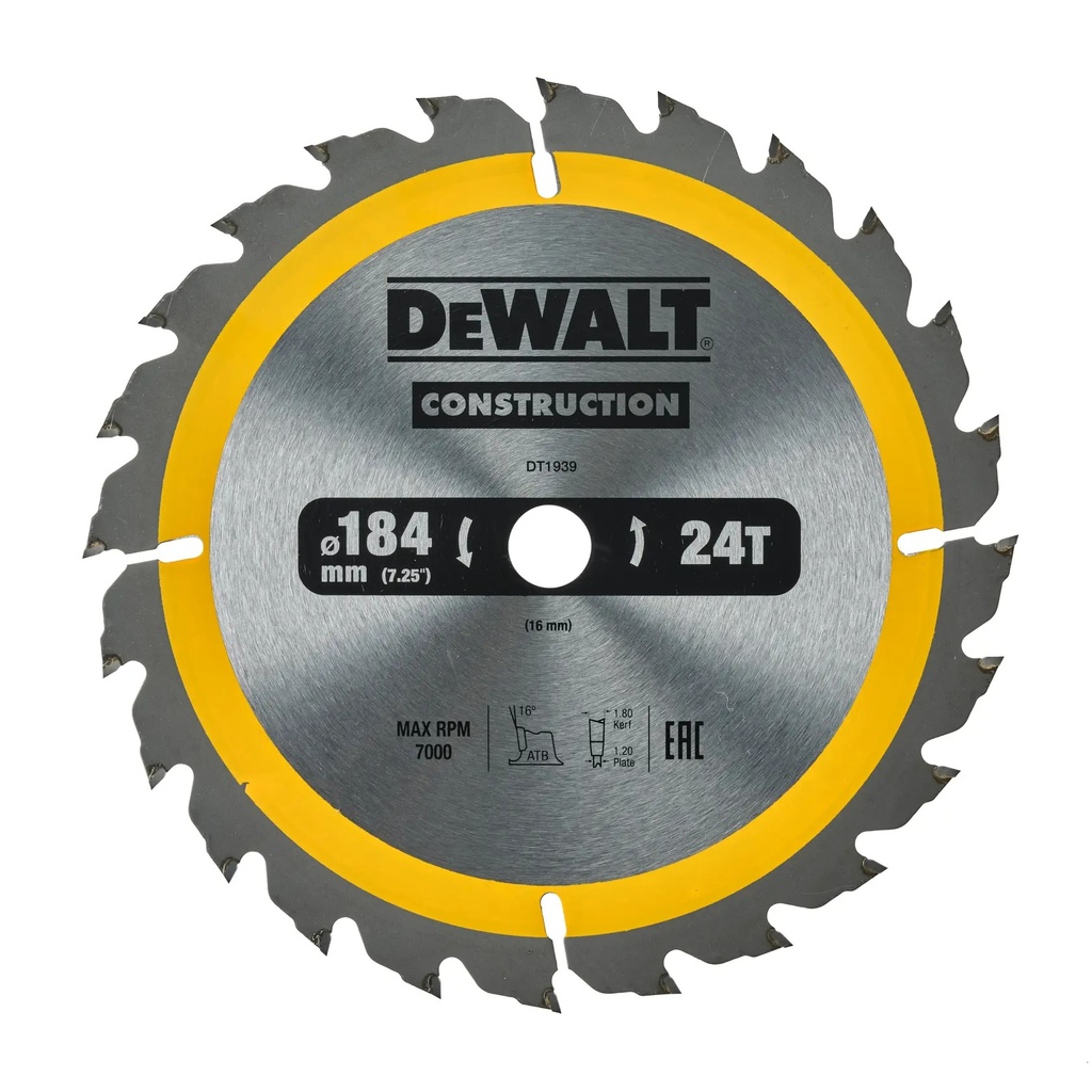 DEWALT Lama de ferastrau circular, 184 mm x 16 mm, 24 dinti, DT1939-QZ