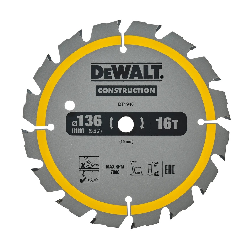 DEWALT Lama de ferastrau circular, 136 mm x 10 mm, 16 dinti, DT1946-QZ