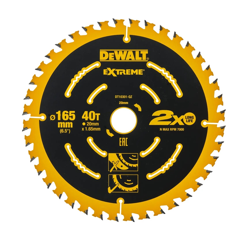DEWALT Extreme Lama de ferastrau circular, a doua fixare, 165 mm, 40 dinti, DT10301-QZ