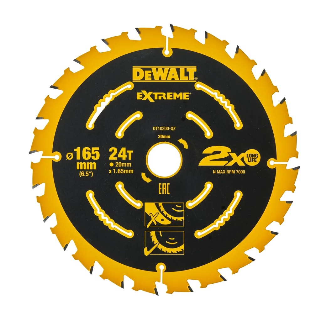 DEWALT Extreme 2nd Fix Circular Saw Blade, 20mm Bore, 165mm, 24T, DT10300-QZ