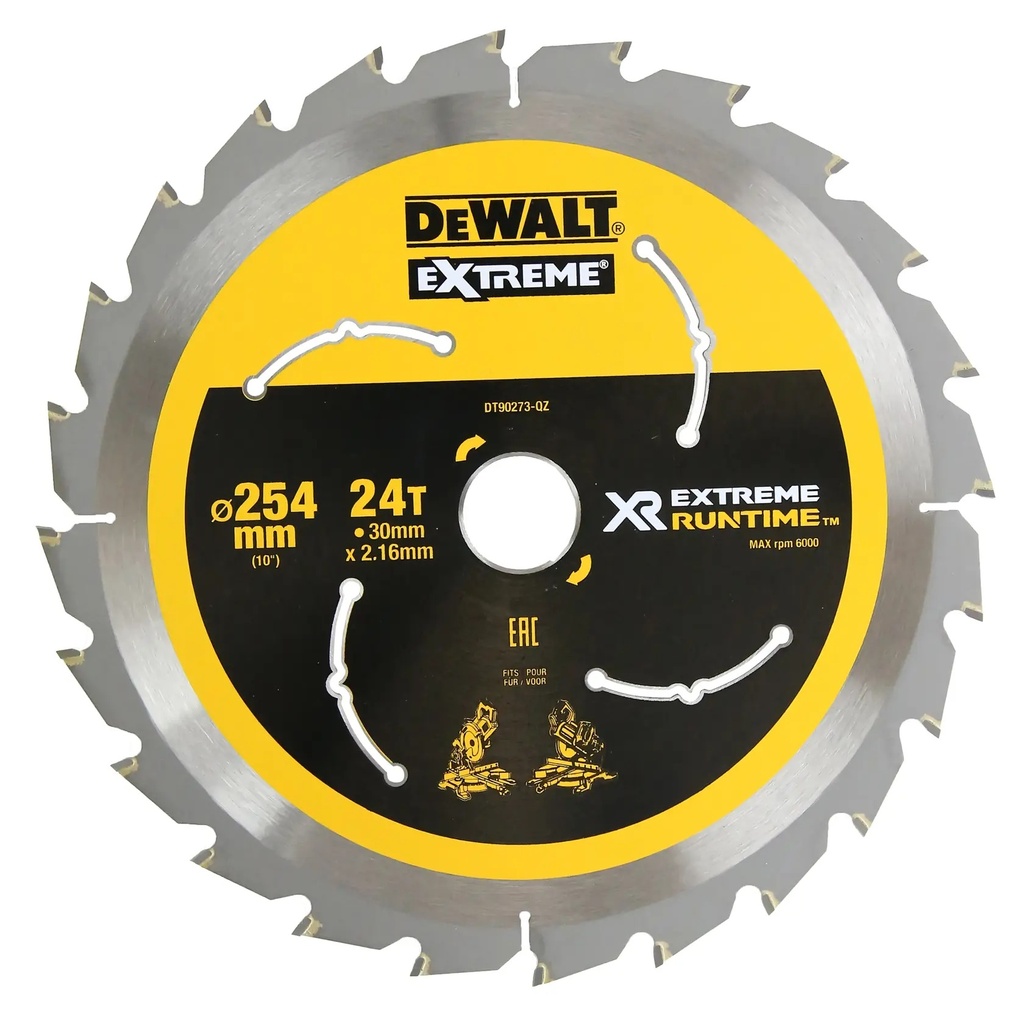 DEWALT XR® Lama de ferastrau circular Extreme Runtime™ (16/20/25/25,4/30 mm), 254 mm X 30 mm, 24 dinti, DT90273-QZ