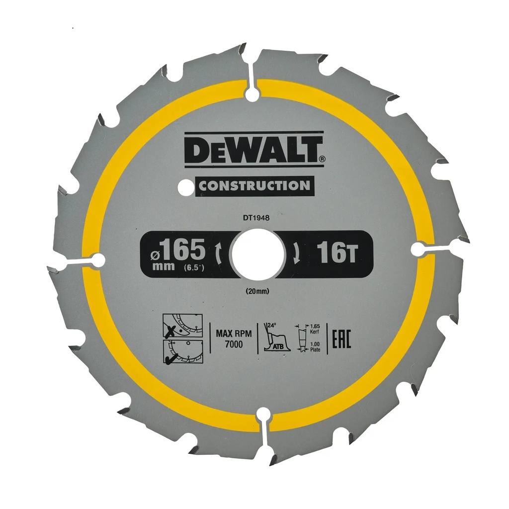 DEWALT Circular Saw Blade, 165mm x 20mm, 16T, DT1948-QZ