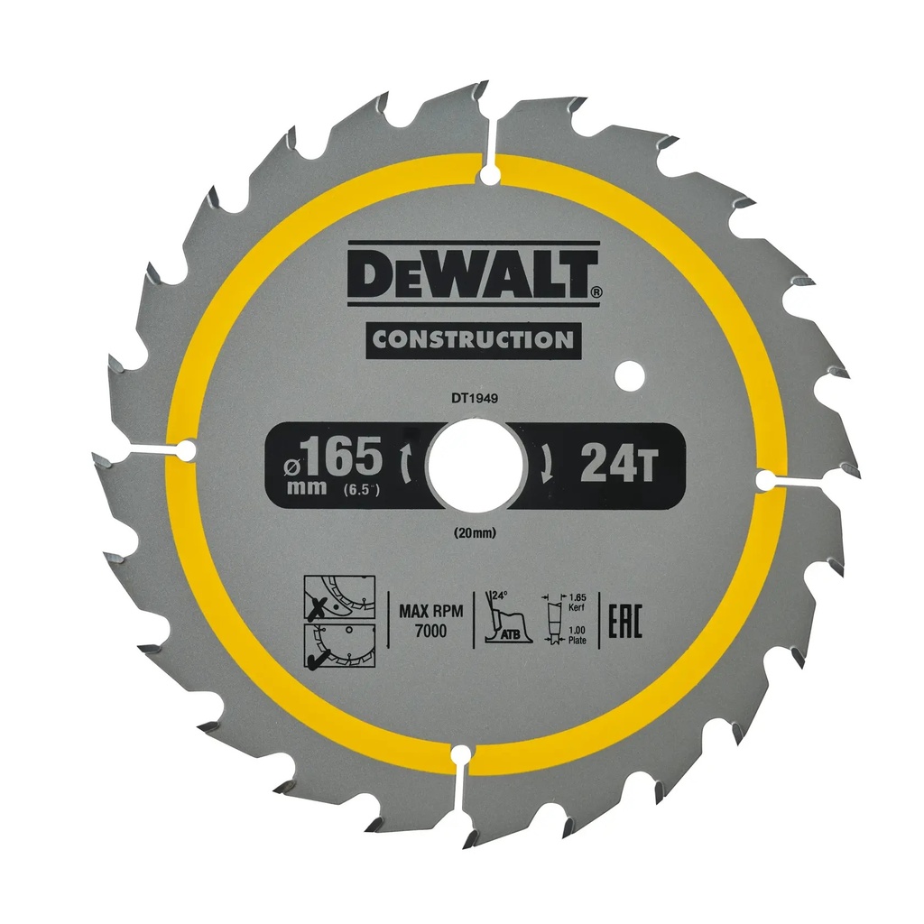 DEWALT Circular Saw Blade, 165mm x 20mm, 24T, DT1949-QZ