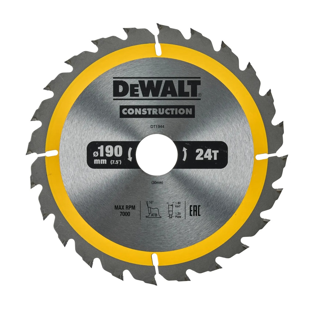 DEWALT Lama de ferastrau circular pentru constructii, 190 mm x 30 mm, 24 dinti, DT1944-QZ