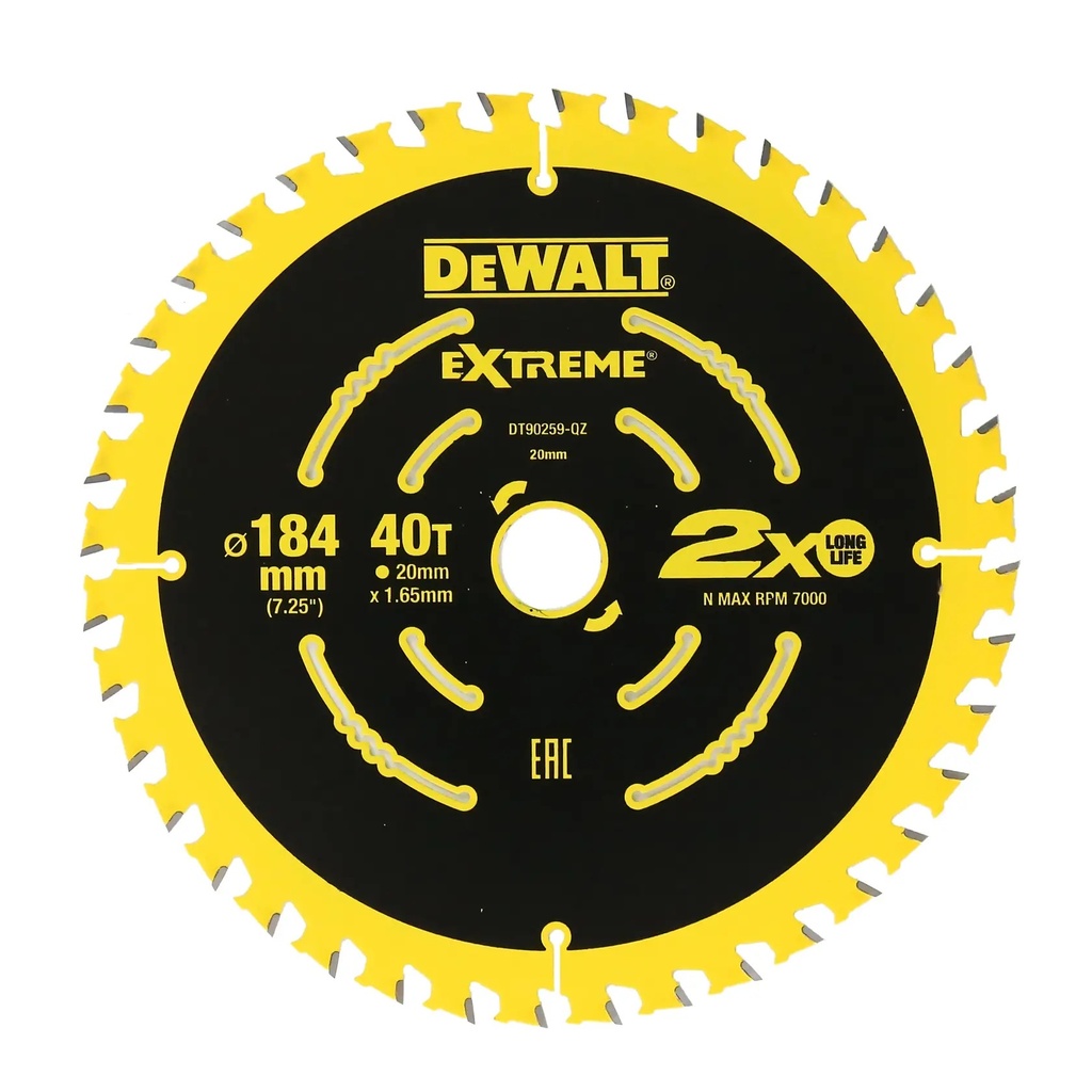 DEWALT Lama de ferastrau circular Elite Series™: Lama de ferastrau circular Elite X 20/16 mm, 184 mm, 40 dinti, DT90259-QZ