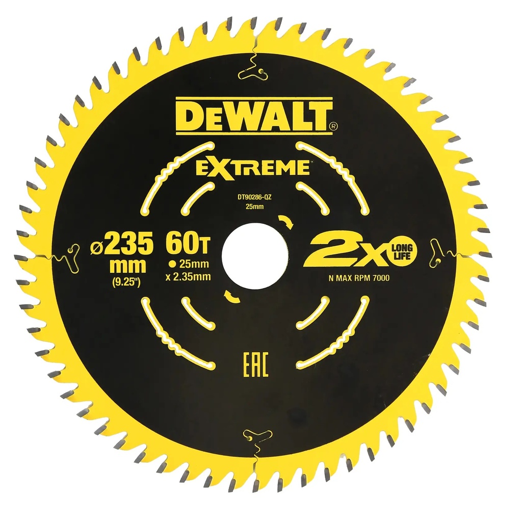 DEWALT Extreme 2X Life Circular Saw Blade (16/25mm), 235mm, 60T, DT90286-QZ
