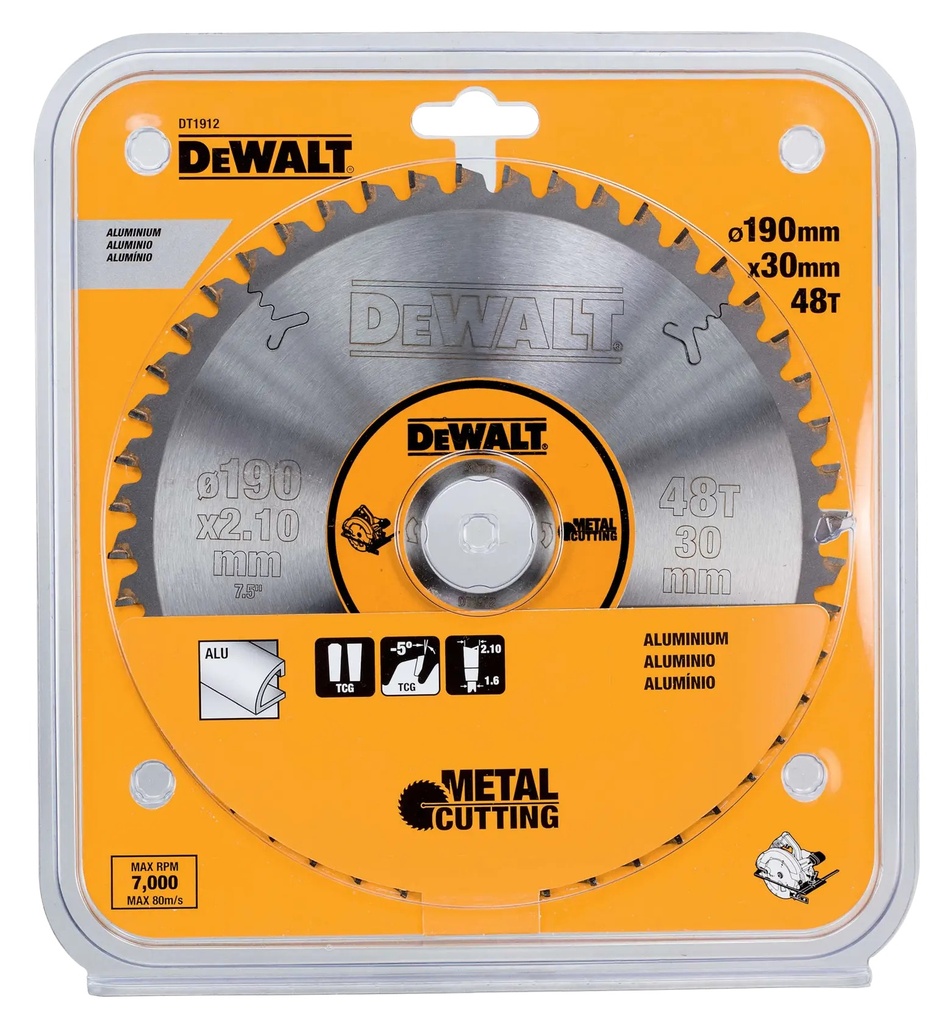 DEWALT Aluminium Cutting Circular Saw Blade, 190mm, 48T, DT1912-QZ