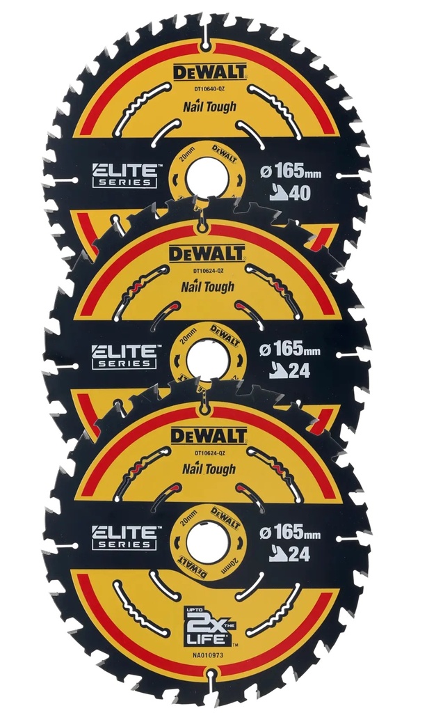DEWALT Elite Circular Saw Blade - 2x165 24t/1x165 40t, 3 Pack, DT10397-QZ