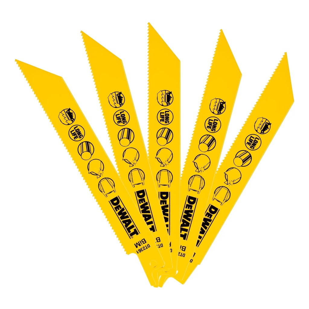 DEWALT 14 TPI (Metal) BI-Metal Reciprocating Blades, 152mm, 5 Pack, DT2361-QZ