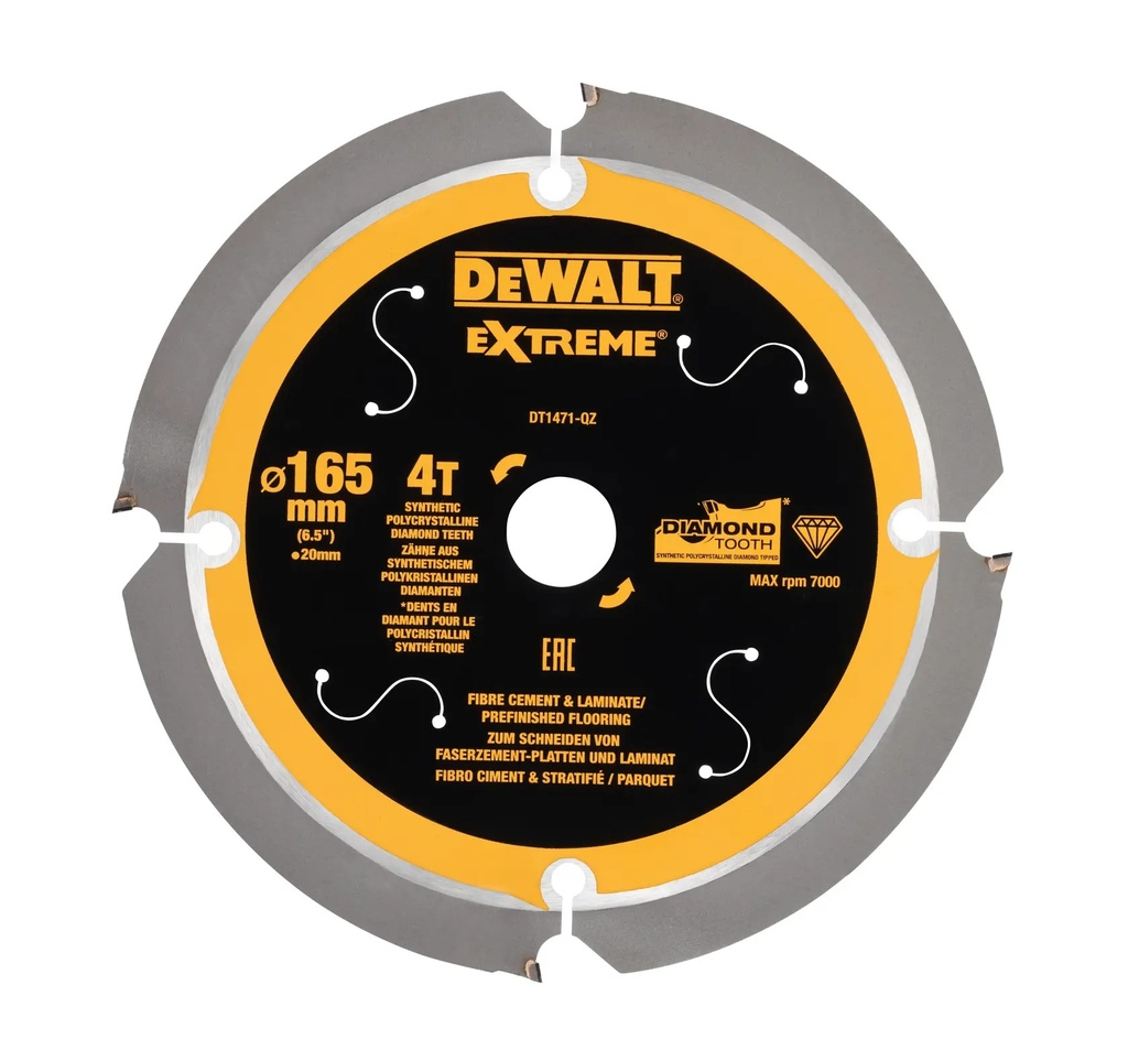 DEWALT Extreme PCD Multi Material Circular Saw Blade, 165mm x 20mm, 4T, DT1471-QZ