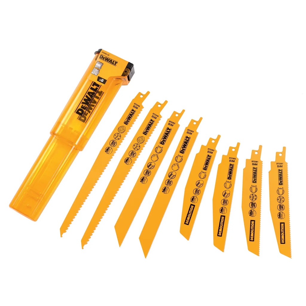 DEWALT BI-Metal Recip Blade Set (Mixed) + Storage Case, 8 Pack, DT2442-QZ