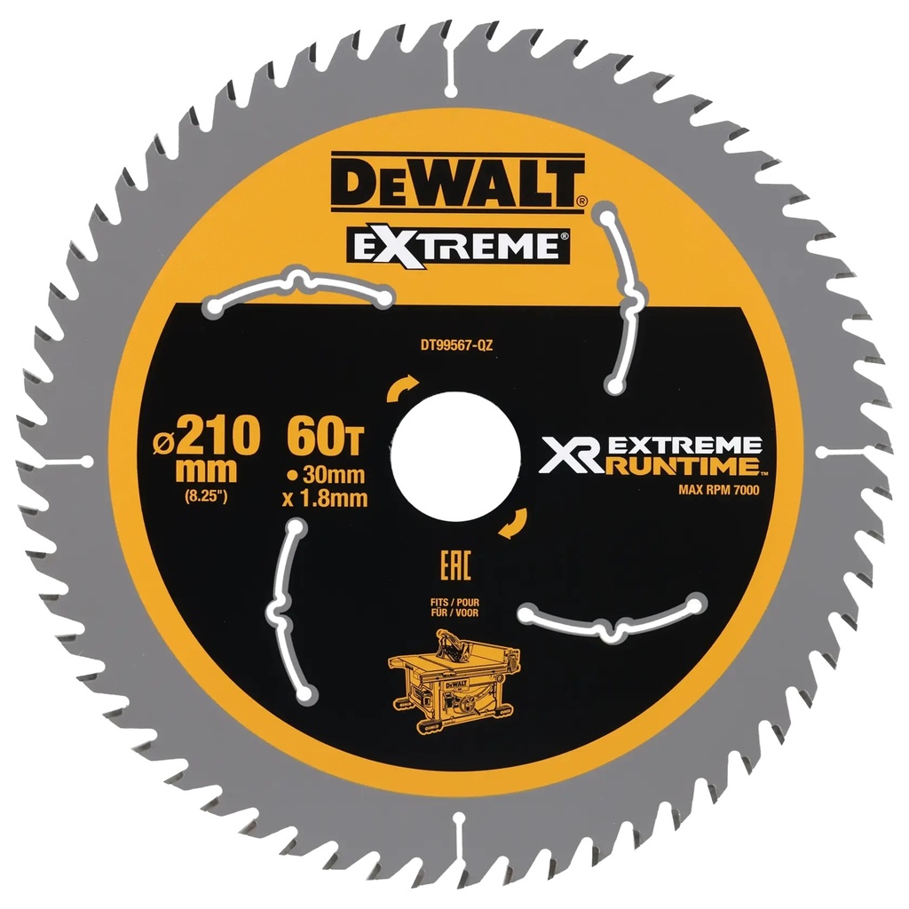 DEWALT Extreme Runtime Circular Saw Blade, 210mm x 30mm, 60T, DT99567-QZ