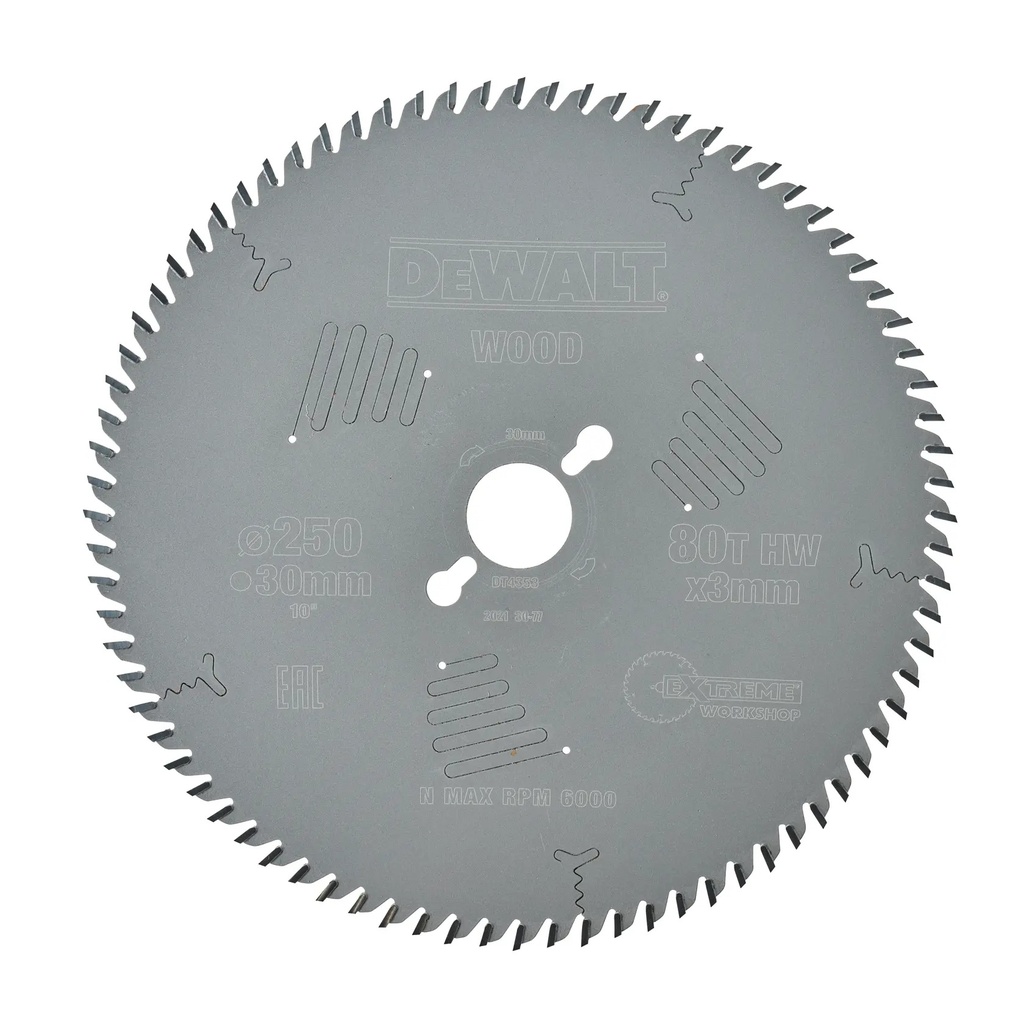 DEWALT Extreme Lama de ferastrau circular pentru atelier, 250 mm x 30 mm, 80 dinti, DT4353-QZ