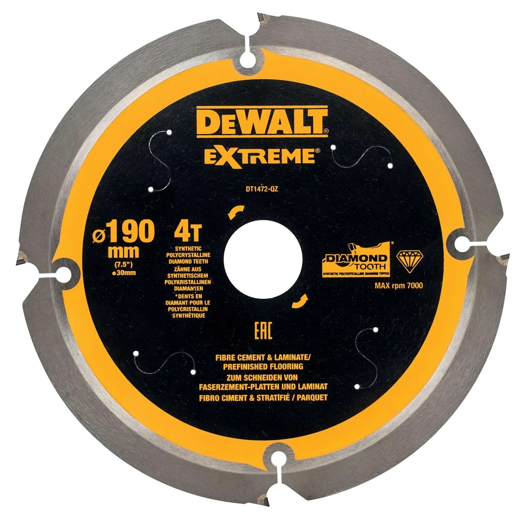 DEWALT Extreme PCD Multi Material Circular Saw Blade, 190mm x 30mm, 4T, DT1472-QZ
