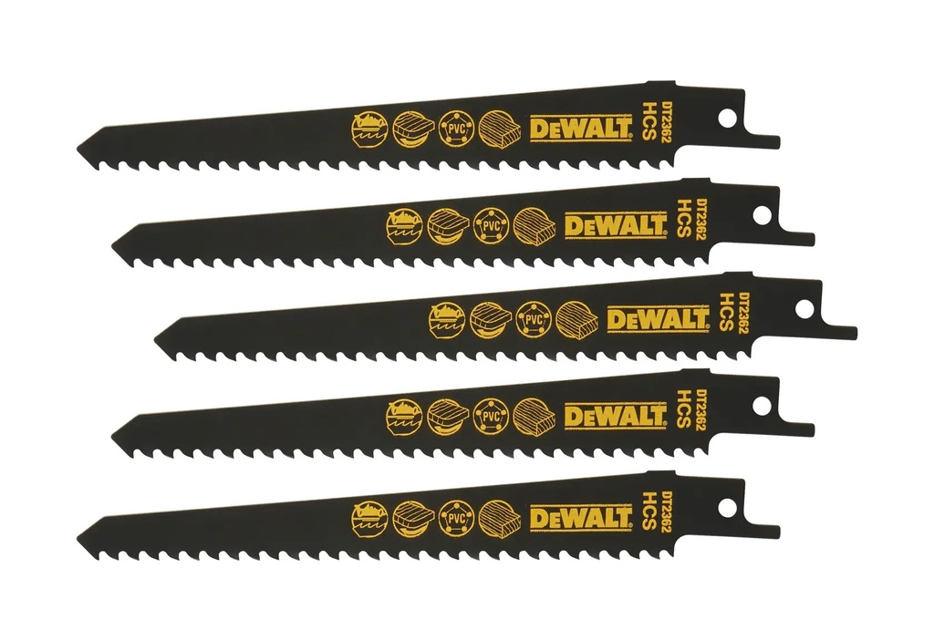 DEWALT 6 TPI (Wood) BI-Metal Reciprocating Blade, 152mm, 5 Pack, DT2362-QZ
