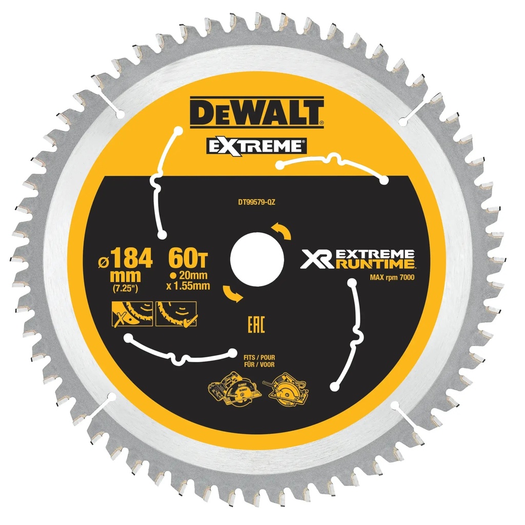 DEWALT XR® Extreme Runtime Circular Saw Blade, 184mm, 60T, DT99579-QZ