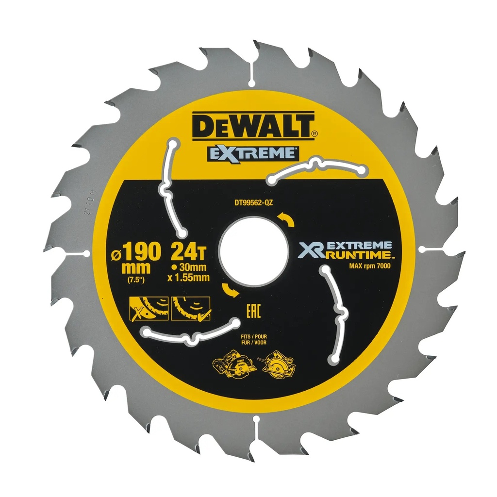 DEWALT Extreme Lama de ferastrau circular Runtime, 190 mm x 30 mm, 24 dinti, DT99562-QZ
