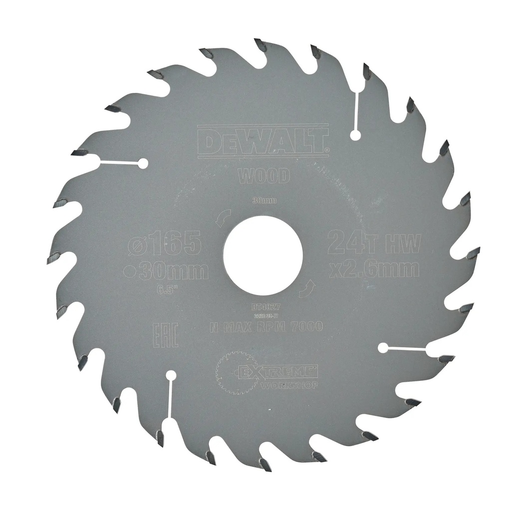 DEWALT Extreme Workshop Circular Saw Blade, 165mm x 30mm, 24T, DT4027-QZ