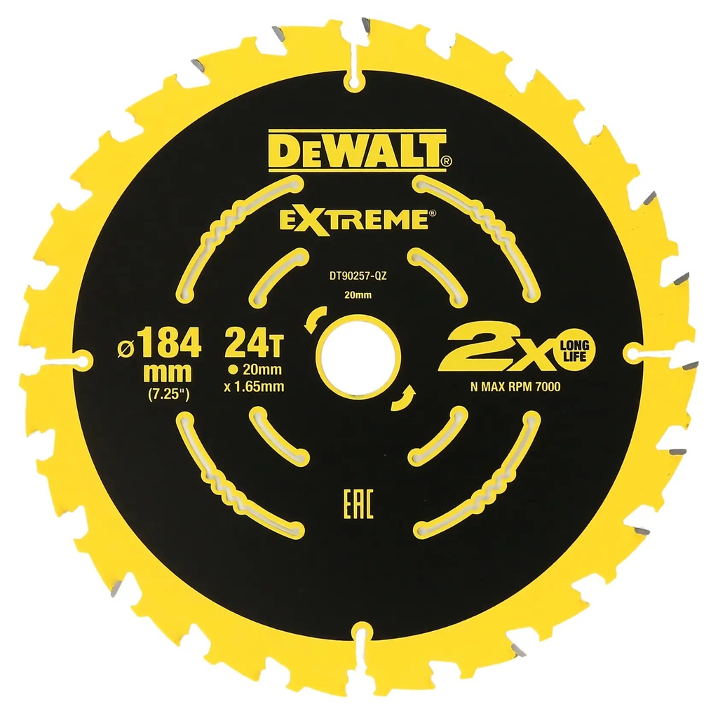 DEWALT Extreme 2X Life Circular Saw Blade (16/20mm), 184mm, 24T, 3 Pack, DT90261-QZ