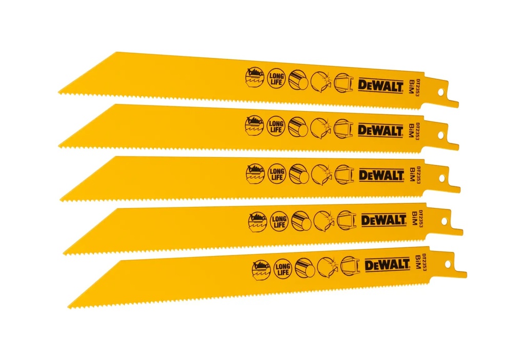 DEWALT 14 TPI (Metal) BI-Metal Reciprocating Blade, 203mm, 5 Pack, DT2353-QZ