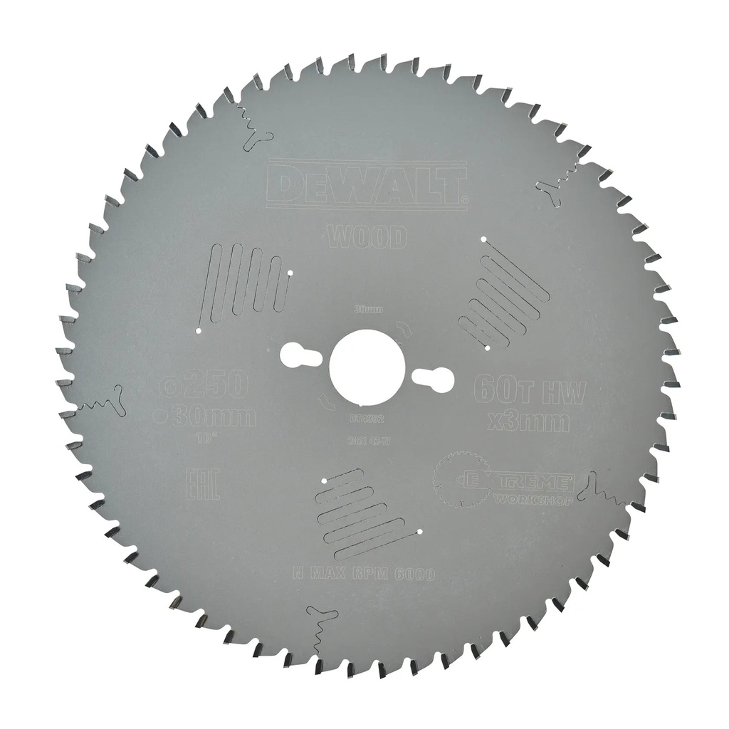 DEWALT Extreme Workshop Circular Saw Blade, 250mm x 30mm, 60T, DT4352-QZ