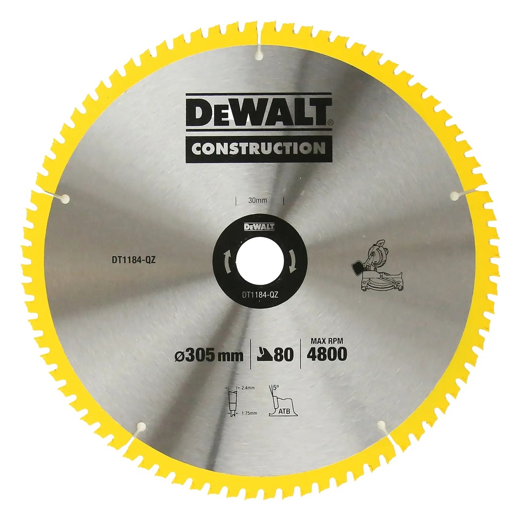 DEWALT Construction Circular Saw Blade, 205mm x 30mm, 80T, DT1184-QZ