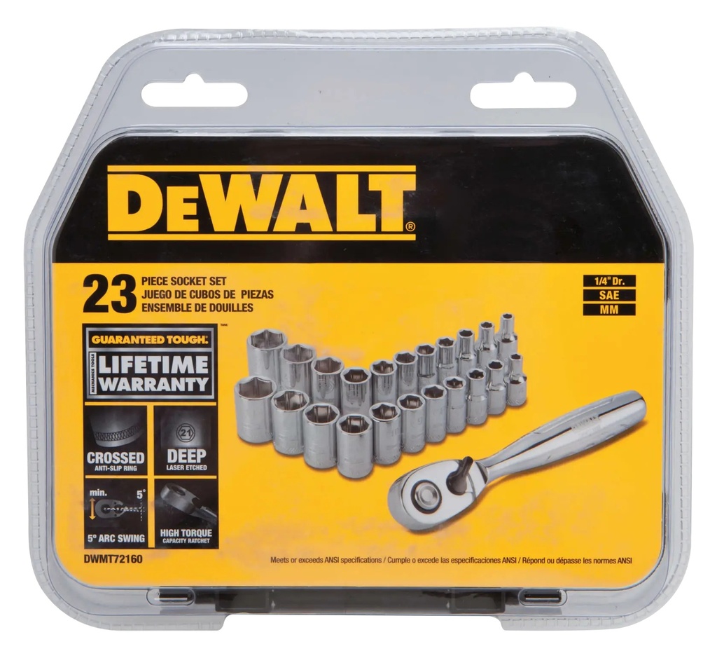DEWALT Socket Set, 1/4in, 23 Pc, DWMT72160