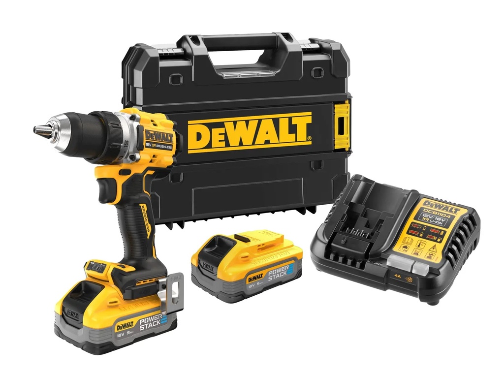 DEWALT Brushless Drill Driver, 18V XR®, 2 x 5.0Ah POWERSTACK™, DCD800H2T-GB