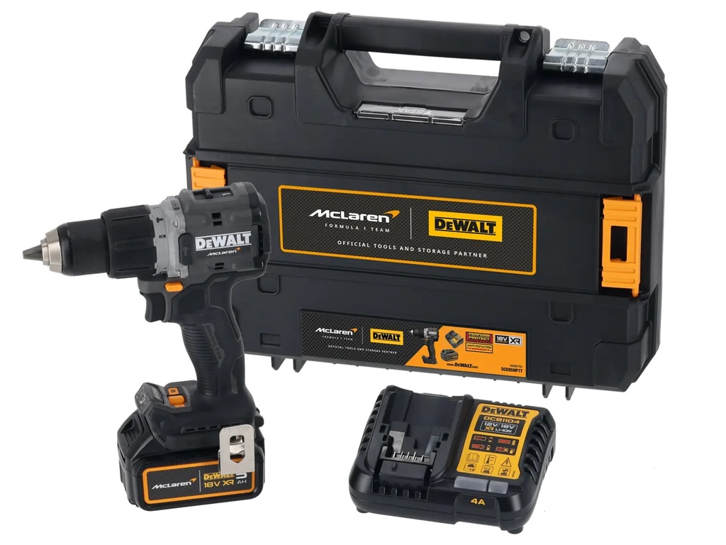 DEWALT x McLaren F1 Team Brushless Hammer Drill Driver, 18V XR®, 1 x 5.0Ah, DCD85MP1T-GB