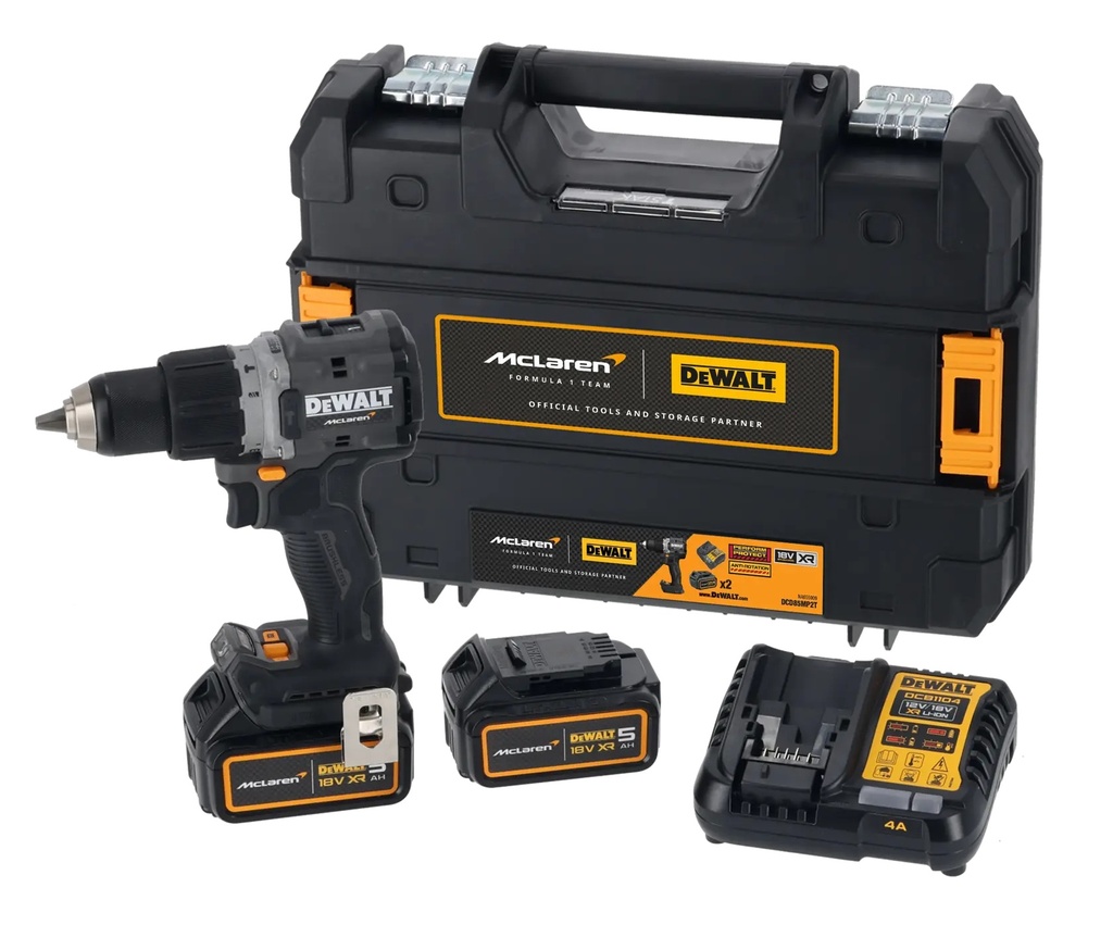 DEWALT x McLaren F1 Team Brushless Hammer Drill Driver, 18V XR®, 2 x 5.0Ah, DCD85MP2T-GB