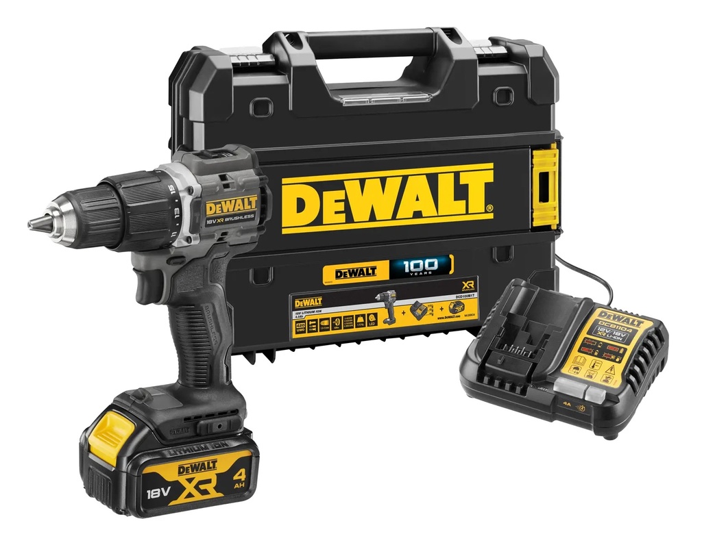 DEWALT Brushless 100 Year Hammer Drill Driver, 18V XR®, 1 x 4.0Ah, DCD100M1T-GB