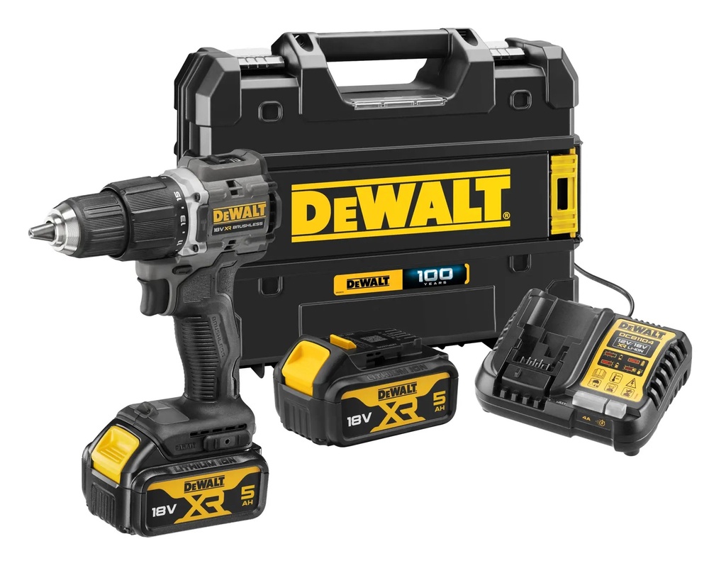 DEWALT Brushless 100 Year Hammer Drill Driver, 18V XR®, 2 x 5.0Ah, DCD100P2T-GB
