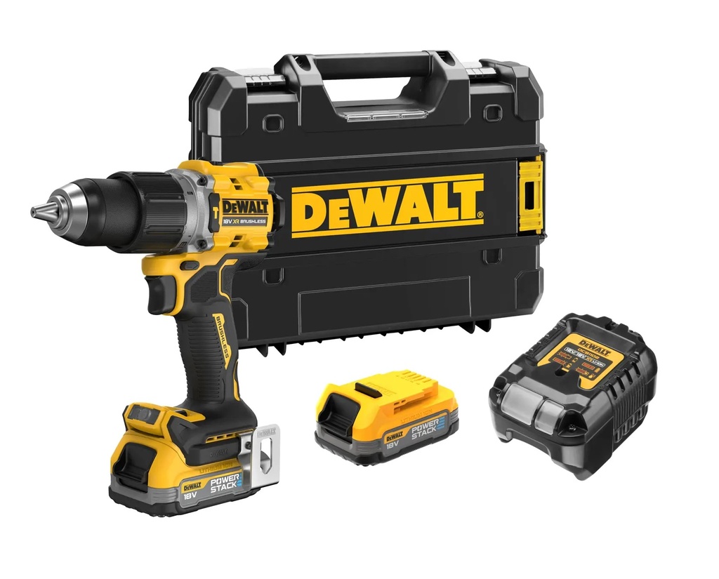 DEWALT Brushless Hammer Drill Driver, 18V XR®, 2 x 1.7Ah POWERSTACK™, DCD805E2T-GB