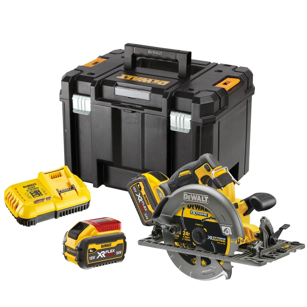 DEWALT Rail Compatible Circular Saw, 190mm, 54V XR FLEXVOLT®, 2 x 9.0Ah, DCS579X2-GB