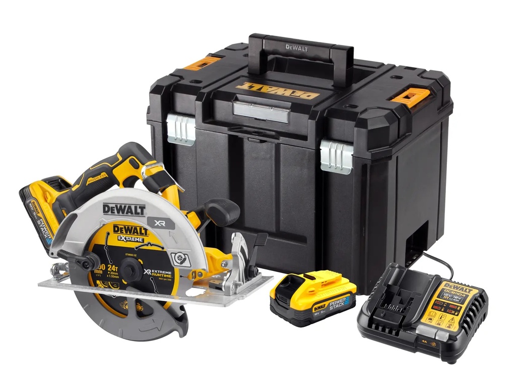 DEWALT Brushless Circular Saw, 190mm, 18V XR®, 2 x 5.0Ah POWERSTACK™, DCS573H2T-GB