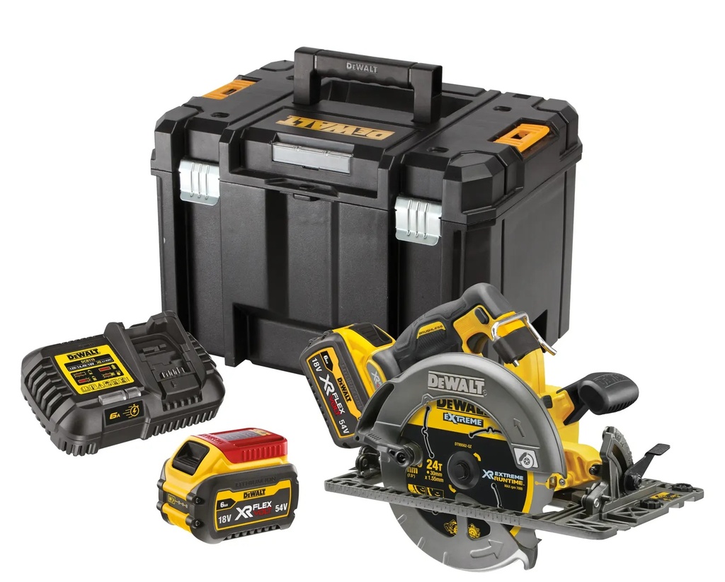 DEWALT Rail Compatible Circular Saw, 190mm, 54V XR FLEXVOLT®, 2 x 6.0Ah, DCS579T2-GB