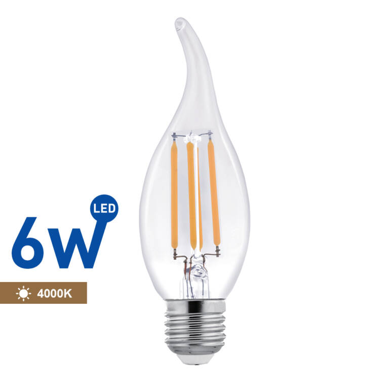 LED Filament Flame Bulb 6W C35 E27 4000K, WELLMAX