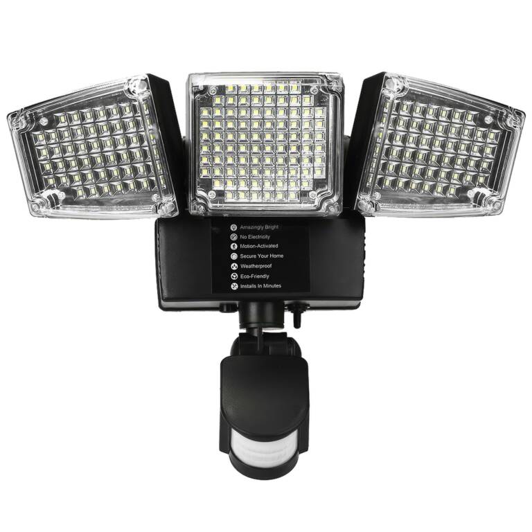 Proiector LED triplu 20W cu senzor + panou solar 3.6W 6500K, LAVA