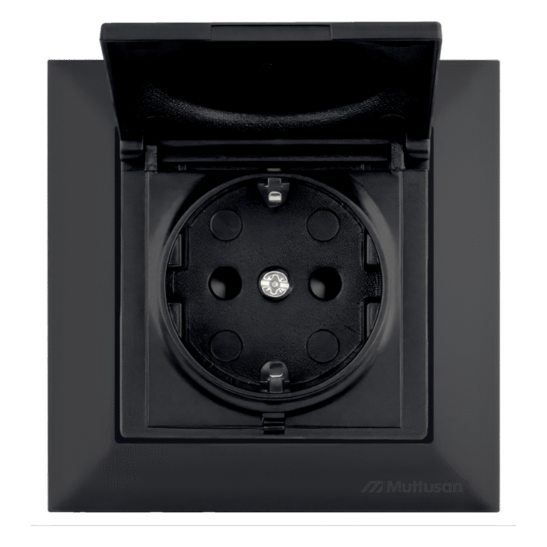 CANDELA Negru catifea – Priza simpla cu impamantare, Cu capac, Protectie copii, MUTLUSAN
